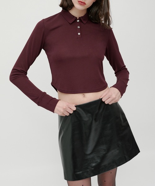 kiehtova（キエトヴァ）の「【kiehtova】SLUB POLO COLLAR TOPS/スラブ ポロカラー トップス KTWR49（ポロシャツ・レディース・ブラック/グリーン/バーガンディー・FREE）」の8枚目の写真