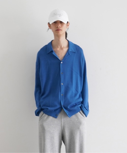 【美品】crepuscule Knit Shirts L/S ブルー　サイズ2 EXCLUSIVE】crepuscule Open collar knit shirt（ニット