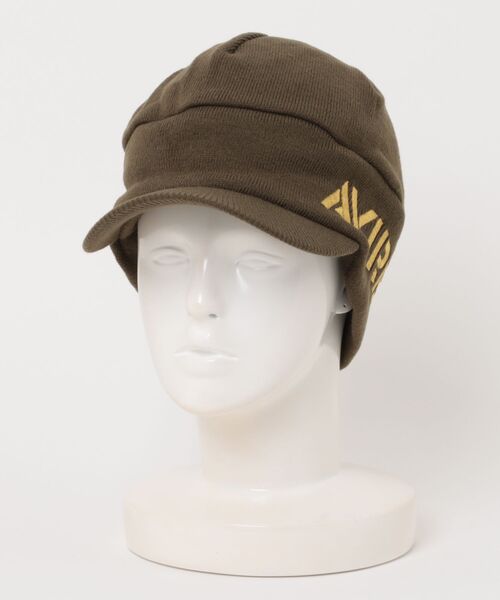 AVIREX（アヴィレックス）の「AVIREX / AX SIDE JACQUARD LOGO OSLO CAP / 81264300（ニットキャップ/ビーニー・レディース・カーキ/ブラック・FREE）」の4枚目の写真