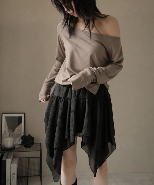 Ulysses（ユリシス）の「裾アシメデザインミニスカート（スカート・レディース・ブラウン/ダークグレー/ブラック・F）」の8枚目の写真