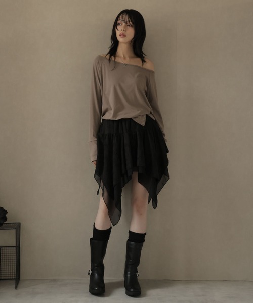 Ulysses（ユリシス）の「裾アシメデザインミニスカート（スカート・レディース・ブラウン/ダークグレー/ブラック・F）」の4枚目の写真