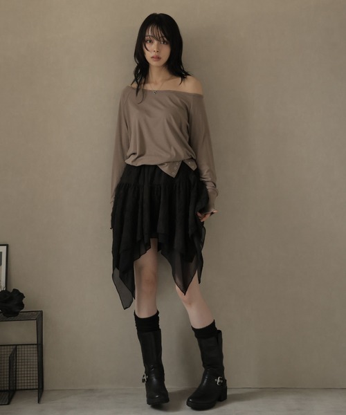 Ulysses（ユリシス）の「裾アシメデザインミニスカート（スカート・レディース・ブラウン/ダークグレー/ブラック・F）」の9枚目の写真