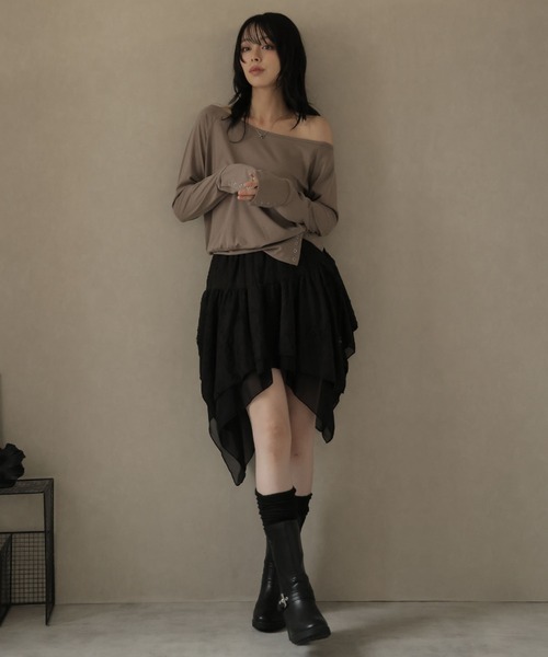 Ulysses（ユリシス）の「裾アシメデザインミニスカート（スカート・レディース・ブラウン/ダークグレー/ブラック・F）」の11枚目の写真