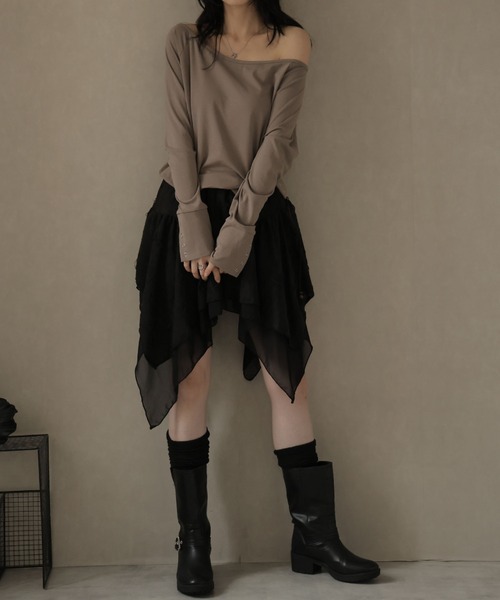 Ulysses（ユリシス）の「裾アシメデザインミニスカート（スカート・レディース・ブラウン/ダークグレー/ブラック・F）」の12枚目の写真