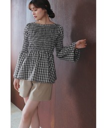 Her lip to | Checked Flared Peplum Top(シャツ/ブラウス)