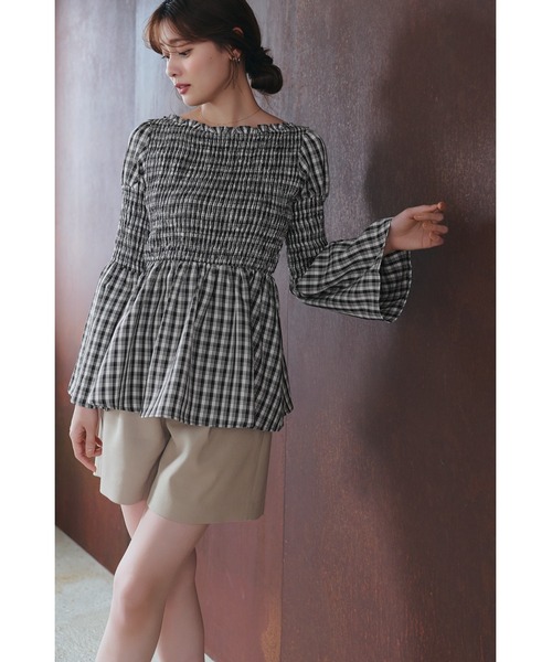 Checked Flared Peplum Top（シャツ/ブラウス）｜Her lip to（ハー