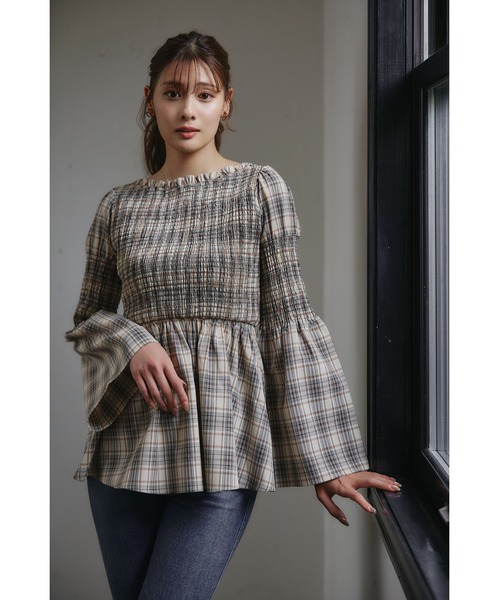 トップス herlipto Checked Flared Peplum Top Checked Flared Peplum Top（シャツ/ブラウス）｜Her lip to