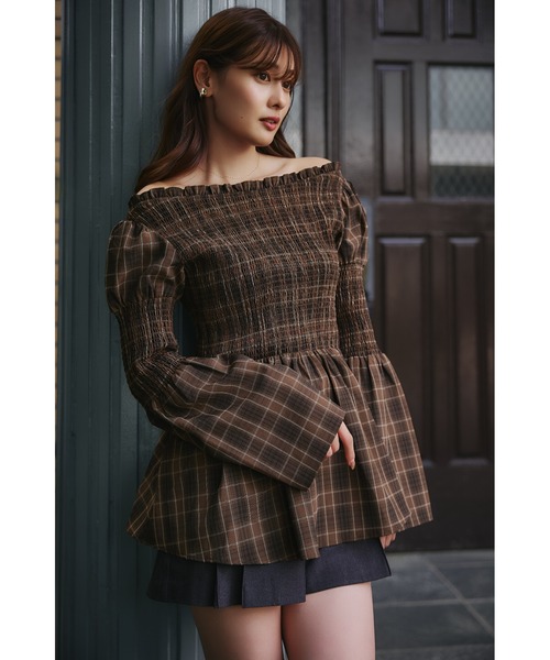 トップス Checked Flared Peplum Top Checked Flared Peplum Top（シャツ/ブラウス）｜Her lip to（ハー