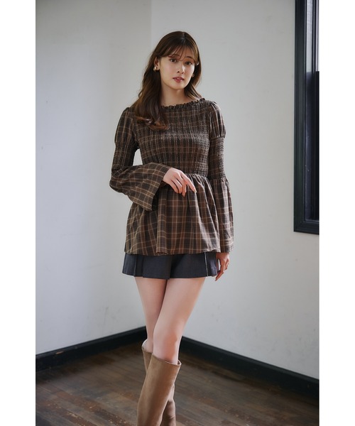Checked Flared Peplum Top（シャツ/ブラウス）｜Her lip to（ハー