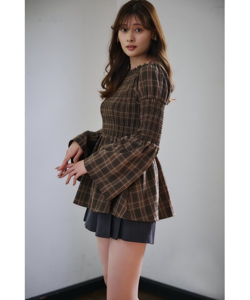 トップス herlipto Checked Flared Peplum Top Checked Flared Peplum Top（シャツ/ブラウス）｜Her lip to