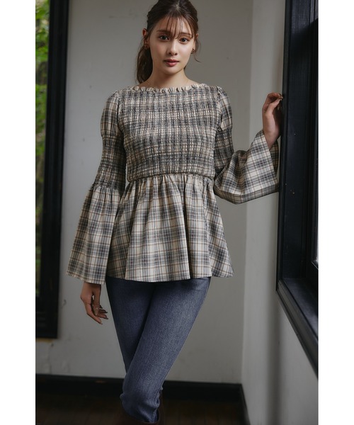 Checked Flared Peplum Top（シャツ/ブラウス）｜Her lip to（ハー