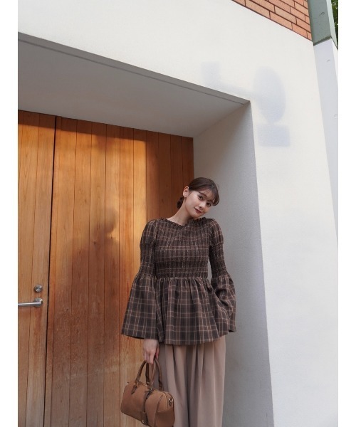 トップス Checked Flared Peplum Top Checked Flared Peplum Top（シャツ/ブラウス）｜Her lip to