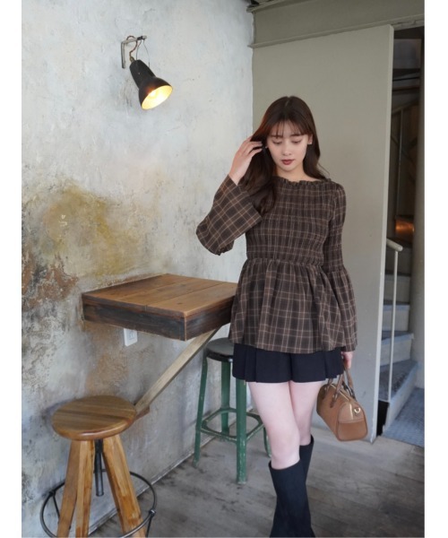 Checked Flared Peplum Top（シャツ/ブラウス）｜Her lip to（ハー