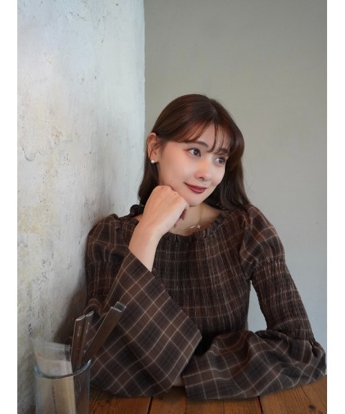 Checked Flared Peplum Top（シャツ/ブラウス）｜Her lip to