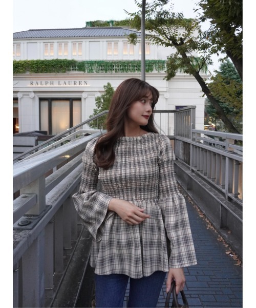 トップス Checked Flared Peplum Top Checked Flared Peplum Top（シャツ/ブラウス）｜Her lip to