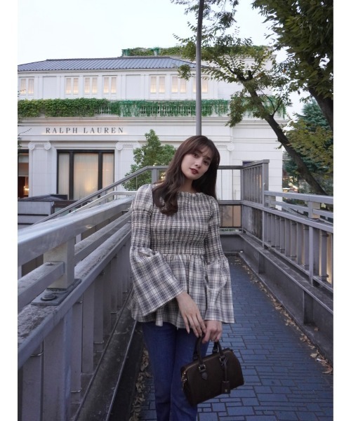 トップス Checked Flared Peplum Top Checked Flared Peplum Top（シャツ/ブラウス）｜Her lip to（ハー