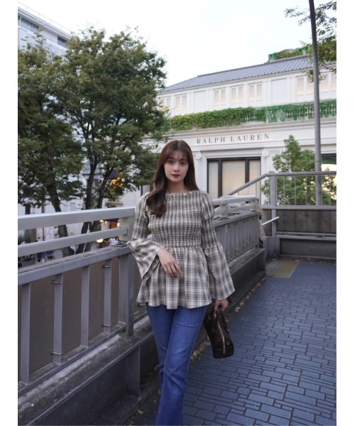 ハーリップトゥ　Checked Flared Peplum Top Checked Flared Peplum Top（シャツ/ブラウス）｜Her lip to（ハー