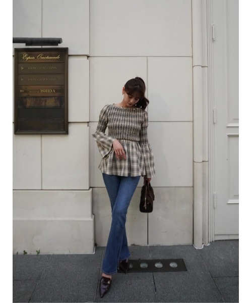 Checked Flared Peplum Top（シャツ/ブラウス）｜Her lip to