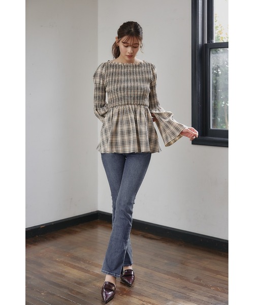 Checked Flared Peplum Top（シャツ/ブラウス）｜Her lip to（ハー