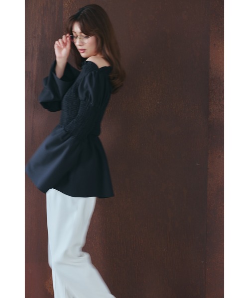Her lip to（ハーリップトゥー）の「Checked Flared Peplum Top（シャツ/ブラウス・レディース・ベージュ/ブラウン/ブラック/ホワイト×ブラック・M/S）」の8枚目の写真