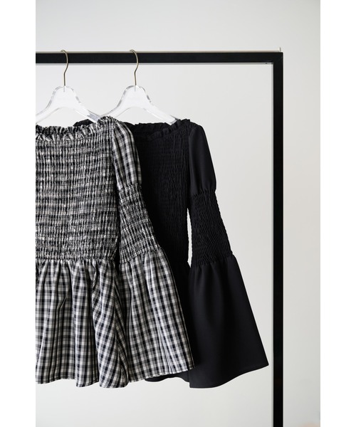 Her lip to（ハーリップトゥー）の「Checked Flared Peplum Top（シャツ/ブラウス・レディース・ベージュ/ブラウン/ブラック/ホワイト×ブラック・M/S）」の13枚目の写真