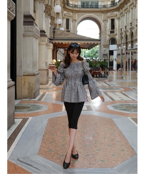 Her lip to（ハーリップトゥー）の「Checked Flared Peplum Top（シャツ/ブラウス・レディース・ベージュ/ブラウン/ブラック/ホワイト×ブラック・M/S）」の14枚目の写真