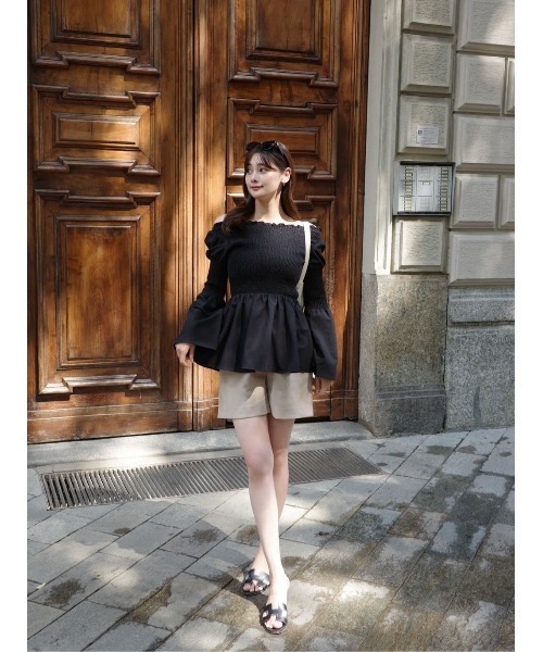 Her lip to（ハーリップトゥー）の「Checked Flared Peplum Top（シャツ/ブラウス・レディース・ベージュ/ブラウン/ブラック/ホワイト×ブラック・M/S）」の19枚目の写真