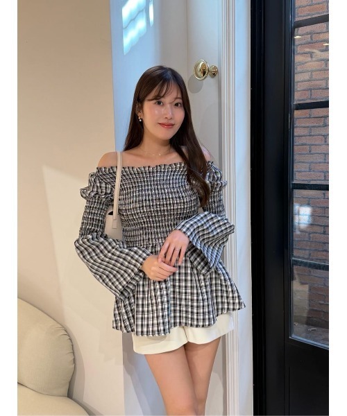Her lip to（ハーリップトゥー）の「Checked Flared Peplum Top（シャツ/ブラウス・レディース・ベージュ/ブラウン/ブラック/ホワイト×ブラック・M/S）」の17枚目の写真