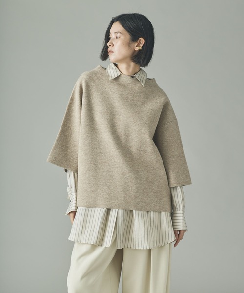 Curensology（カレンソロジー）の「Curensology(カレンソロジー)/ダブルフェイスニットプルオーバー（ニット/セーター・レディース・グレー/ライトベージュ・FREE）」の3枚目の写真