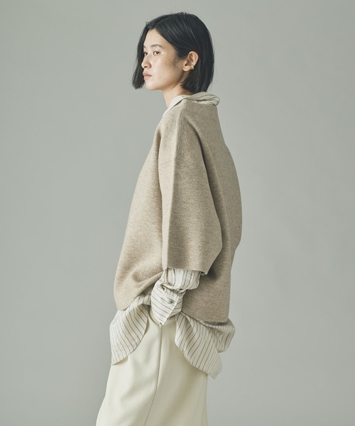 Curensology（カレンソロジー）の「Curensology(カレンソロジー)/ダブルフェイスニットプルオーバー（ニット/セーター・レディース・グレー/ライトベージュ・FREE）」の4枚目の写真
