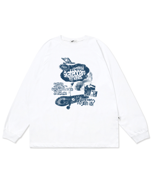 ESCAPEFROM(エスケープフロム)の「スケートボーダーフレンズプリントロングスリーブホワイト(Tシャツ/カットソー・レディース・その他・MEDIUM/LARGE/SMALL)」の1枚目の写真