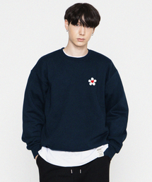 GRAVER（グレーバー）の「[UNISEX] SMALL FLOWER HEART SMILE WHITE CLIP SWEATSHIRT_NAVY（スウェット）」