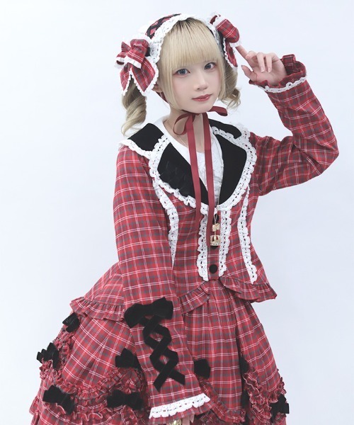 Chalmiere シャルミエール タータンチェックジャンスカ ブラウス セット Chalmiere（シャルミエール） ワンピース タータンチェックジャンスカ