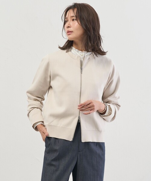 J.PRESS(ジェイプレス)の「INTERLOCK ニット ブルゾン(ブルゾン・レディース・ベージュ系/ネイビー系/ブラウン系・T13/T15)」の1枚目の写真