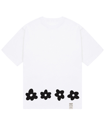 [ユニセックス]バトムドローイングフラワー半袖Tシャツ_ホワイト