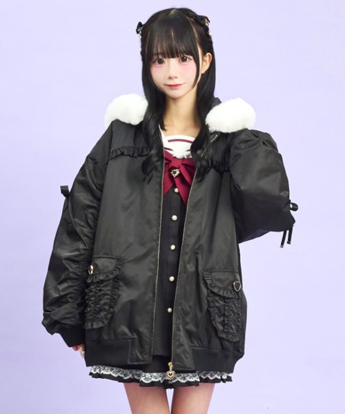 Secret Honey（シークレットハニー）の「ヨークフリルブルゾン（ブルゾン・レディース・ブラック/オフホワイト・MEDIUM）」の2枚目の写真