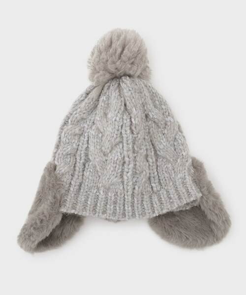OPAQUE.CLIP(オペークドットクリップ)の「ファー耳当てケーブルワッチ(ニットキャップ/ビーニー・レディース・チャコールグレー/ナチュラル・00)」の3枚目の写真