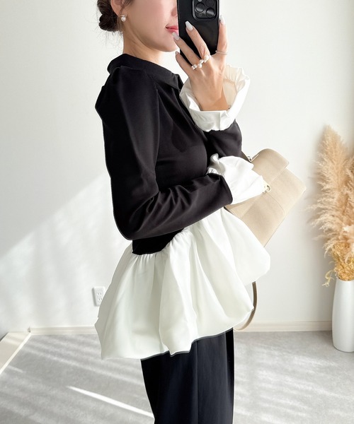 &. NOSTALGIA（アンドドットノスタルジア）の「【ZOZO限定】バルーンヘムポロチュニック（ポロシャツ・レディース・ブラック/ライトグレー・M）」の8枚目の写真
