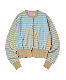 W BUTTON STRIPE CARDIGAN [BEIGE]