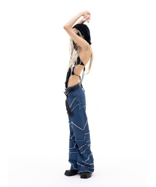 YEEL(ワイイーイーエル)の「PATCHWORK PLAYER DENIM PANTS BLUE(デニムパンツ・レディース・その他・MEDIUM/SMALL)」の4枚目の写真