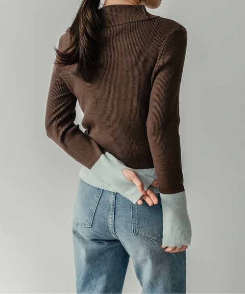 on:nue（オンニュ）の「【on:nue】[着用動画あり！] バイカラーボタンデザインサムホールニット（ニット/セーター・レディース・アイボリー/ブラック/イエロー/ブラウン・FREE）」の17枚目の写真