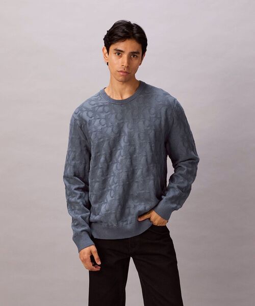 Calvin Klein(カルバン・クライン)の「ニット - ロングスリーブコットントーナルオールプリントセーター(ニット/セーター・メンズ・ブラック/グレー/オフホワイト・S/L/M)」の3枚目の写真