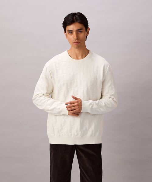 Calvin Klein(カルバン・クライン)の「ニット - ロングスリーブコットントーナルオールプリントセーター(ニット/セーター・メンズ・ブラック/グレー/オフホワイト・S/L/M)」の2枚目の写真