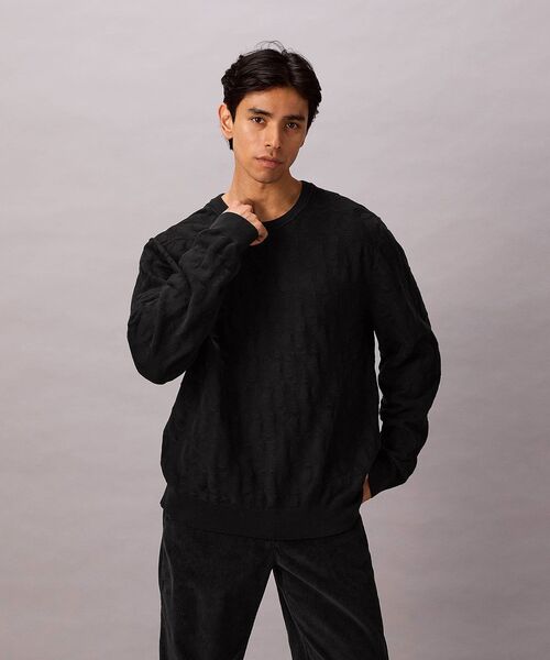 Calvin Klein(カルバン・クライン)の「ニット - ロングスリーブコットントーナルオールプリントセーター(ニット/セーター・メンズ・ブラック/グレー/オフホワイト・S/L/M)」の1枚目の写真