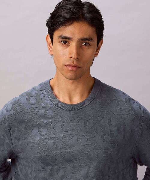 Calvin Klein(カルバン・クライン)の「ニット - ロングスリーブコットントーナルオールプリントセーター(ニット/セーター・メンズ・ブラック/グレー/オフホワイト・S/L/M)」の5枚目の写真