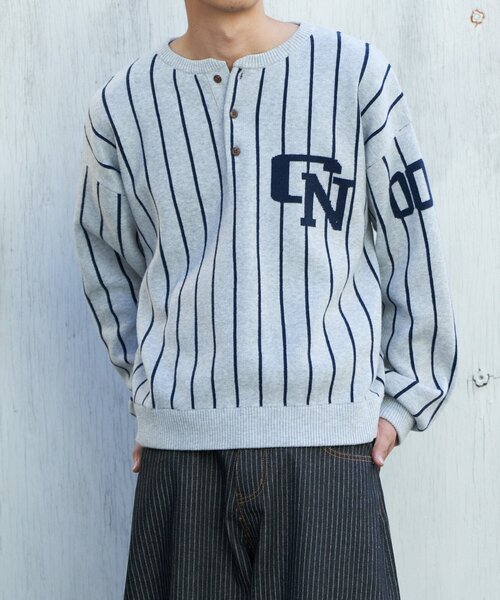 CIAOPANIC（チャオパニック）の「ストライプベースボールスウェットライクニット（ニット/セーター・レディース・グレー/ネイビー・MEDIUM/LARGE）」の3枚目の写真