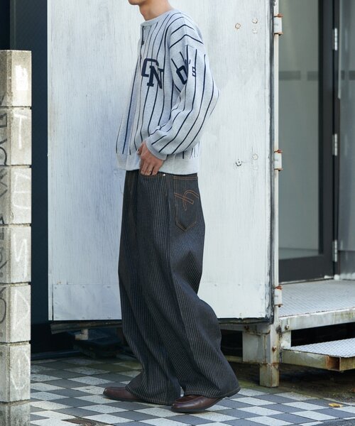 CIAOPANIC（チャオパニック）の「ストライプベースボールスウェットライクニット（ニット/セーター・レディース・グレー/ネイビー・MEDIUM/LARGE）」の9枚目の写真