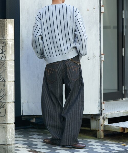 CIAOPANIC（チャオパニック）の「ストライプベースボールスウェットライクニット（ニット/セーター・レディース・グレー/ネイビー・MEDIUM/LARGE）」の10枚目の写真