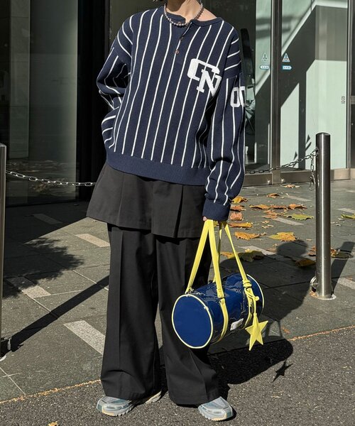 CIAOPANIC（チャオパニック）の「ストライプベースボールスウェットライクニット（ニット/セーター・レディース・グレー/ネイビー・MEDIUM/LARGE）」の11枚目の写真