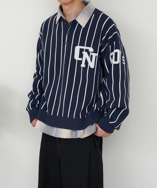 CIAOPANIC（チャオパニック）の「ストライプベースボールスウェットライクニット（ニット/セーター・レディース・グレー/ネイビー・MEDIUM/LARGE）」の13枚目の写真